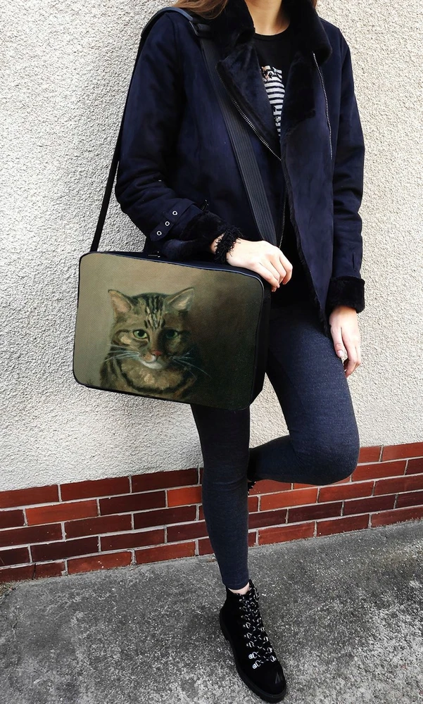 Szyjemy Sztuke Louis Wain tabby katės galvos studijų pečių krepšys
