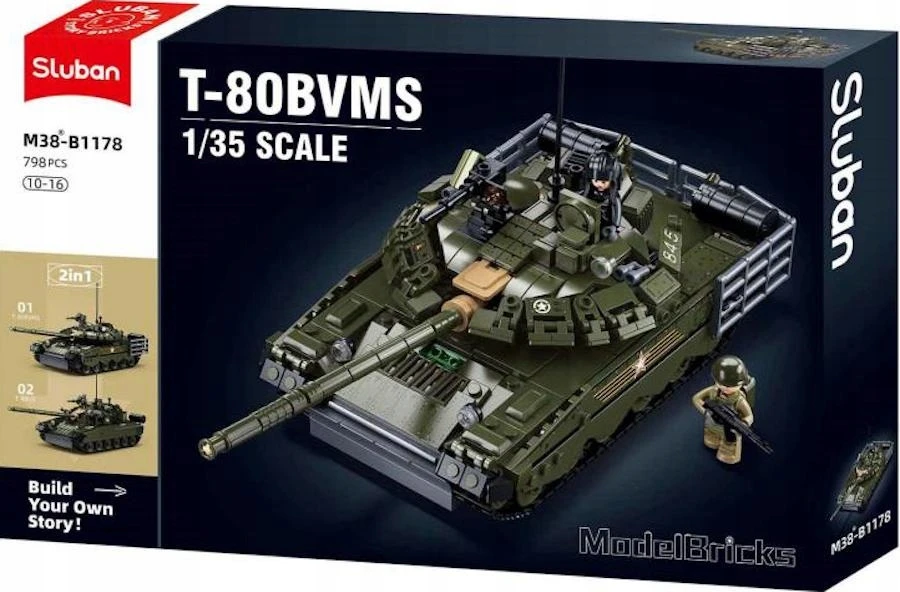 T-80 tanko mastelis 1:35 2in1 blokai Sluban 798 el Army Military M38-B1178