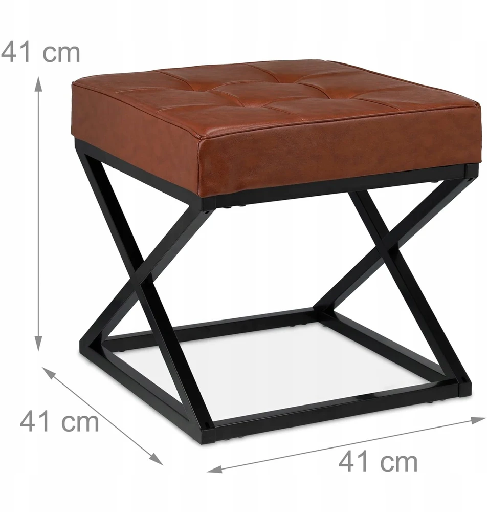 Taburetė Footstool Minkšta loft pramoninė taburetė, dirbtinė oda, ruda