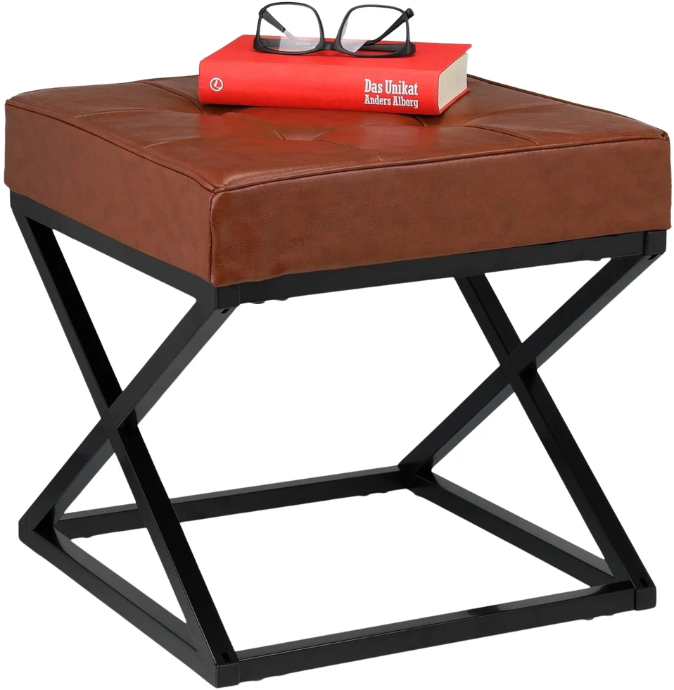 Taburetė Footstool Minkšta loft pramoninė taburetė, dirbtinė oda, ruda