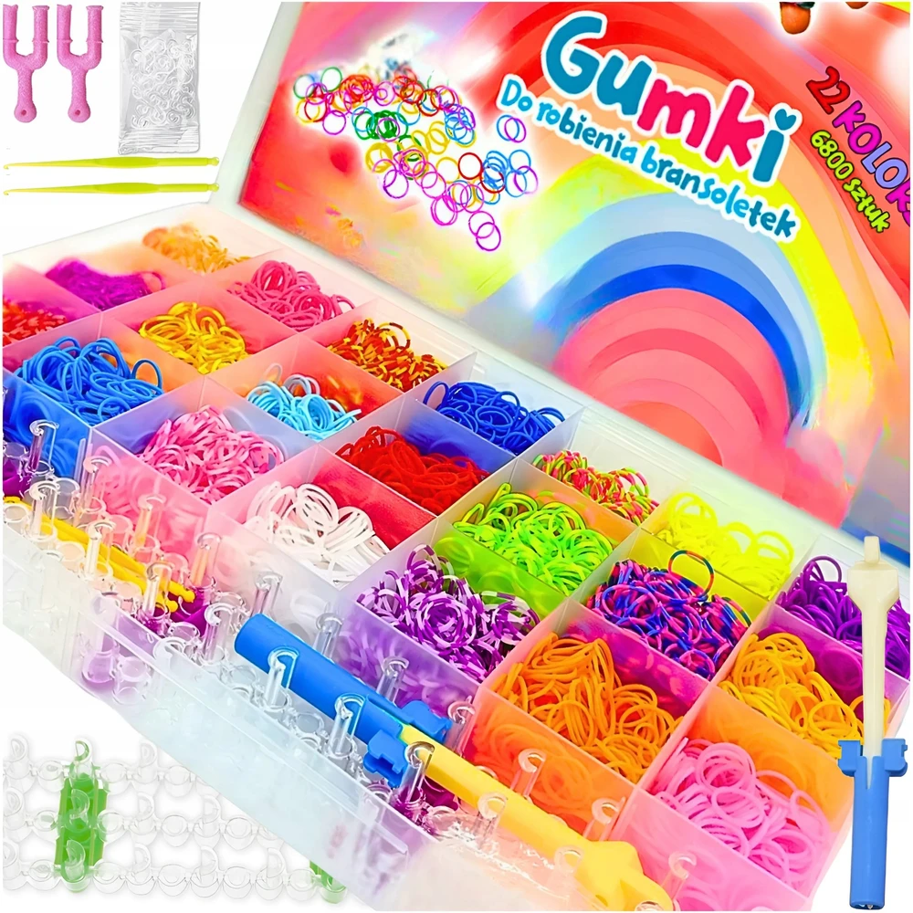 Tadekmark GUMĖS APYRANKĖMS GAMINTI DIDELIS 6800 XXL ELEMENTŲ RINKINYS VAIKAMS