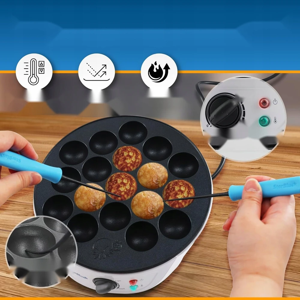 TAKOYAKI PRIETAISAS 18 AKUČIŲ 700W 222X222X76CM ELEKTRINIŲ KAMULIŲ GALIA