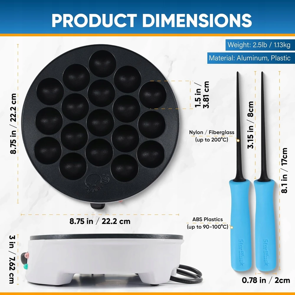 TAKOYAKI PRIETAISAS 18 AKUČIŲ 700W 222X222X76CM ELEKTRINIŲ KAMULIŲ GALIA