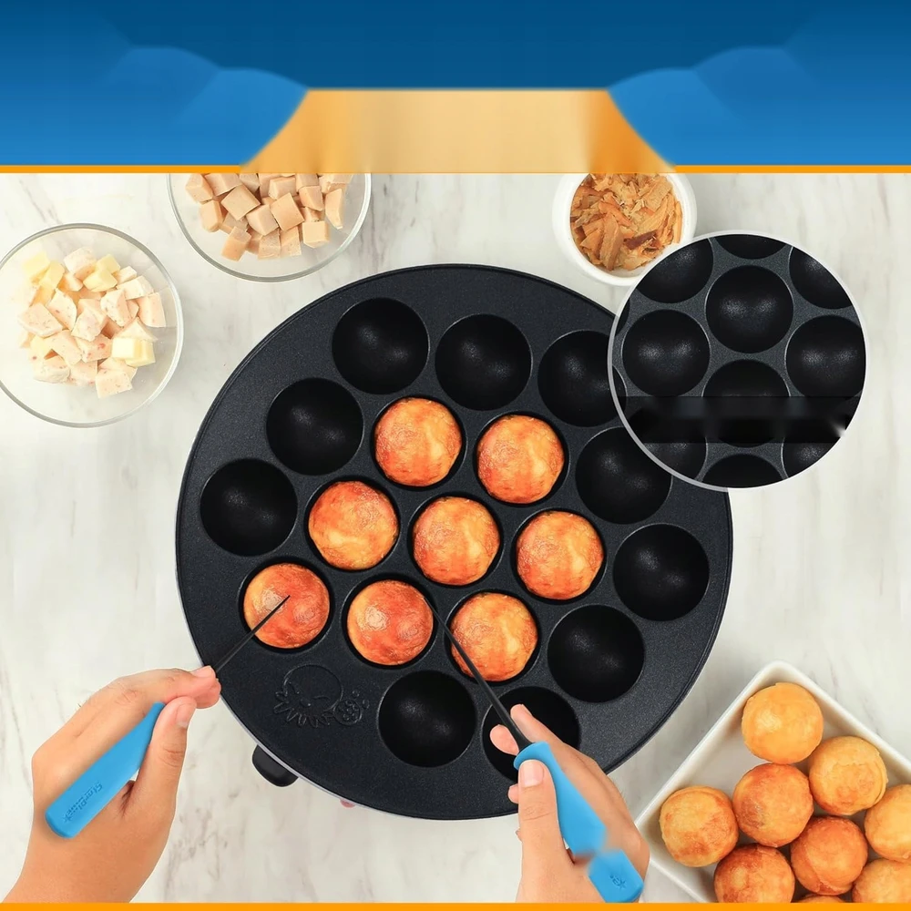 TAKOYAKI PRIETAISAS 18 AKUČIŲ 700W 222X222X76CM ELEKTRINIŲ KAMULIŲ GALIA