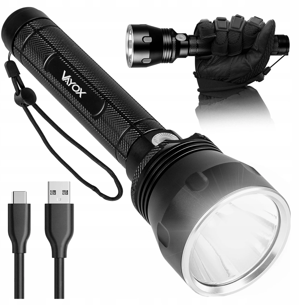 TAKTINIS LED BLYKŠČIAS, PAKRAUJAMAS, ATSPIRUS VANDENIUI, USB-C, 20W, 1570lm, PRO VAYOX
