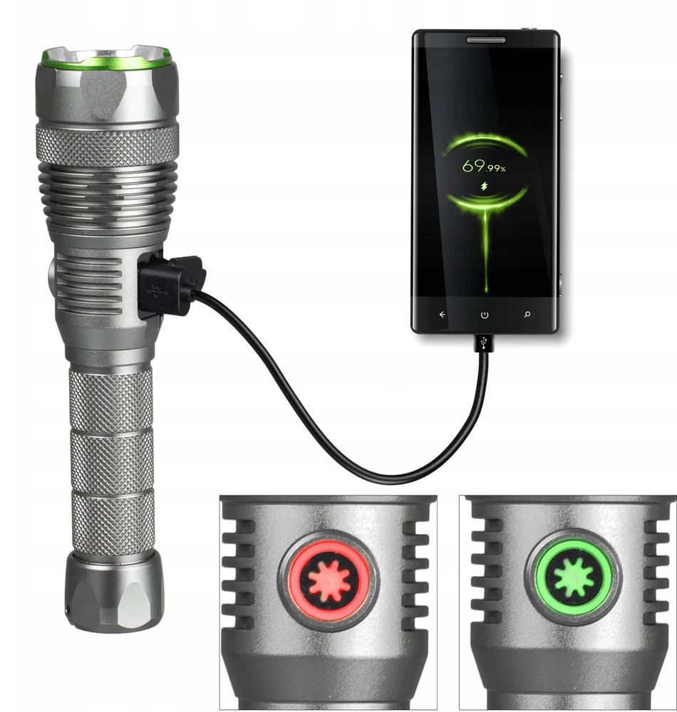 TAKTINIS LED BLYKŠČIAS, PAKRAUJAMAS, VANDENIUI ATSPIRUS USB-C ZOOM 3000lm PRO VAYOX