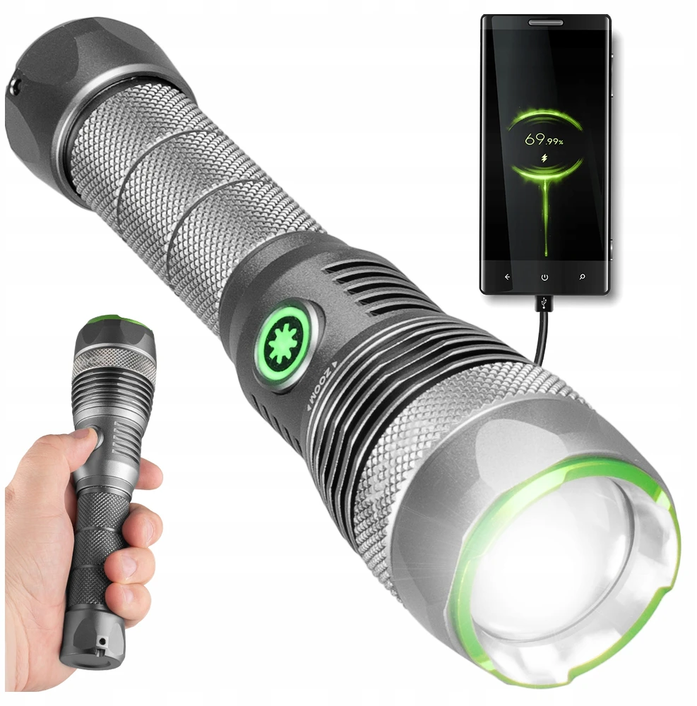 TAKTINIS LED BLYKŠČIAS, PAKRAUJAMAS, VANDENIUI ATSPIRUS USB-C ZOOM 3000lm PRO VAYOX