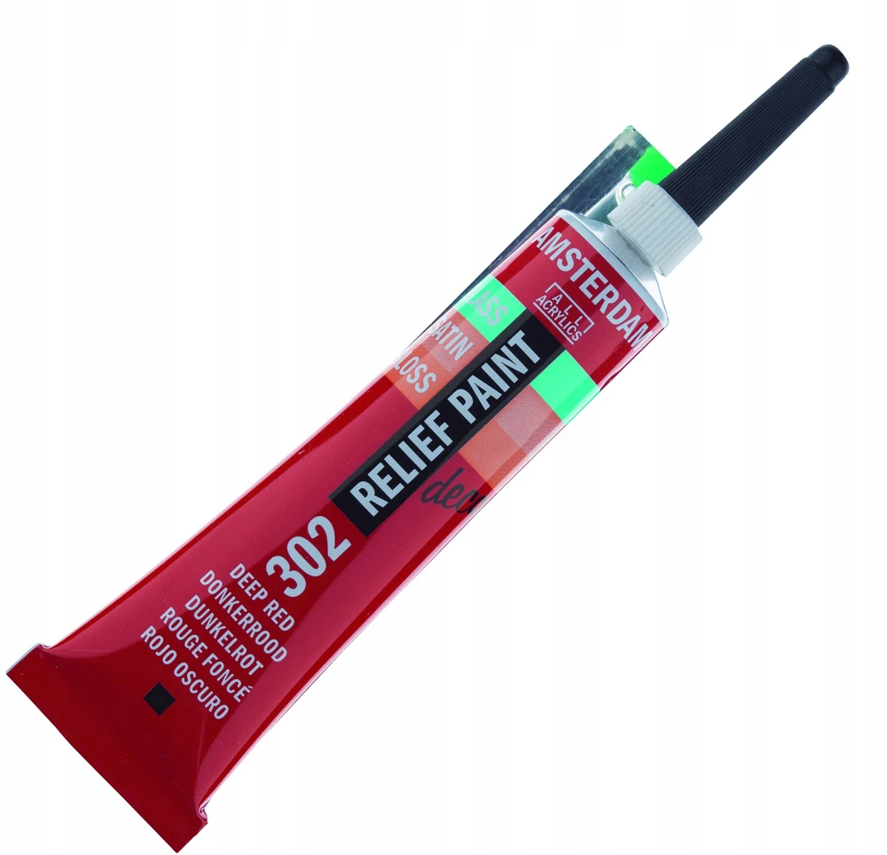 Talens Amsterdam Relief 302 Deep Raudona kontūriniai dažai stiklui 20 ml