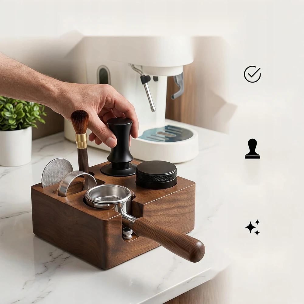 TAMPING ESPRESSO 51/54MM ORGANIZATORIAUS PRIEDAI GRAIKIŲ RIEŠUTŲ MEDIENA