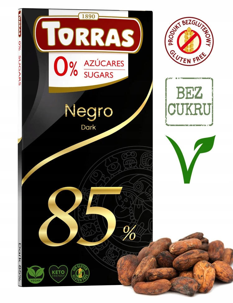 Tamsus šokoladas 85% kakavos be cukraus Torras 75 g