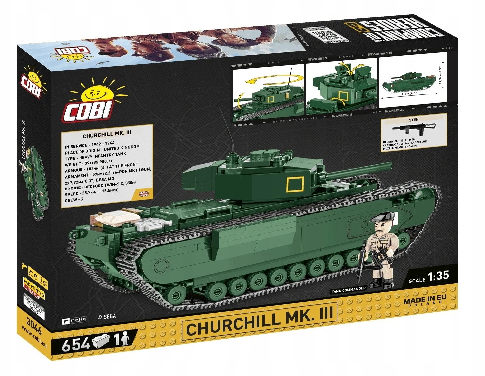 Tank modelis - COBI - Churchill MK.III - 500 dalių - Žalias - Nuo 10 metų