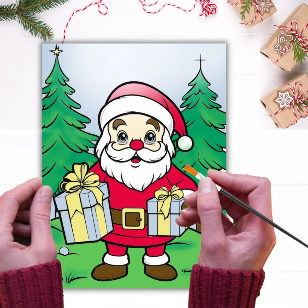 Tapyba Kalėdų spalvinimo knyga ant drobės 15x20 cm Kalėdų Senelis su dovanomis artmaker