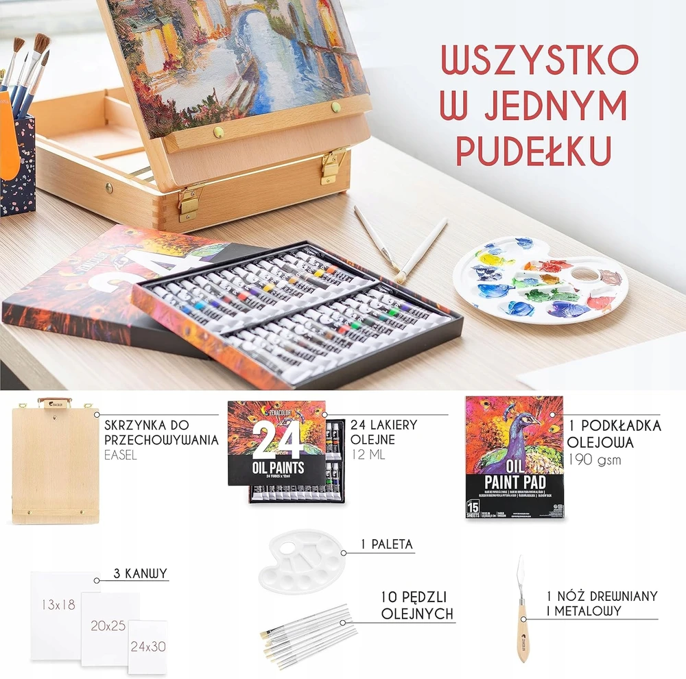 Tapybos stalas su aliejiniais dažais ir priedais, pilnas komplektas 41