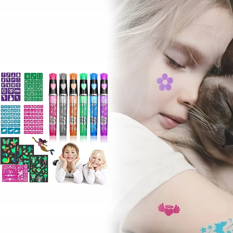 TATUiruočių rinkinys – 6 BRĖŽČIŲ RAŠIKLIAI + 144 Šablonai + lipdukai
