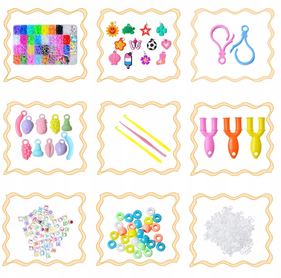 Tatwelt GUMĖS PAPUOŠALŲ APYRANKĖMS GAMYBOS KROSNO BEADS DIDELIS RINKINYS XL