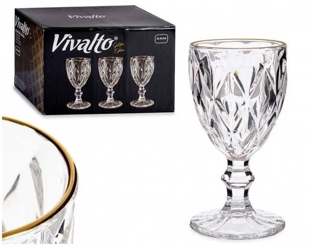 Vivalto Taurės vynui DIAMOND AU, 6 vnt., 250ml, auksiniu kanteliu