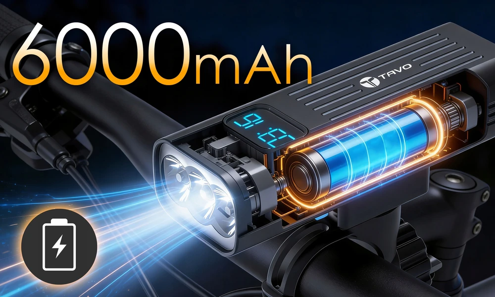 TAVO Mocna Lampka Rowerowa 2000 lm 6000mAh Przednia LED Žibintuvėlis Akumulatorowa