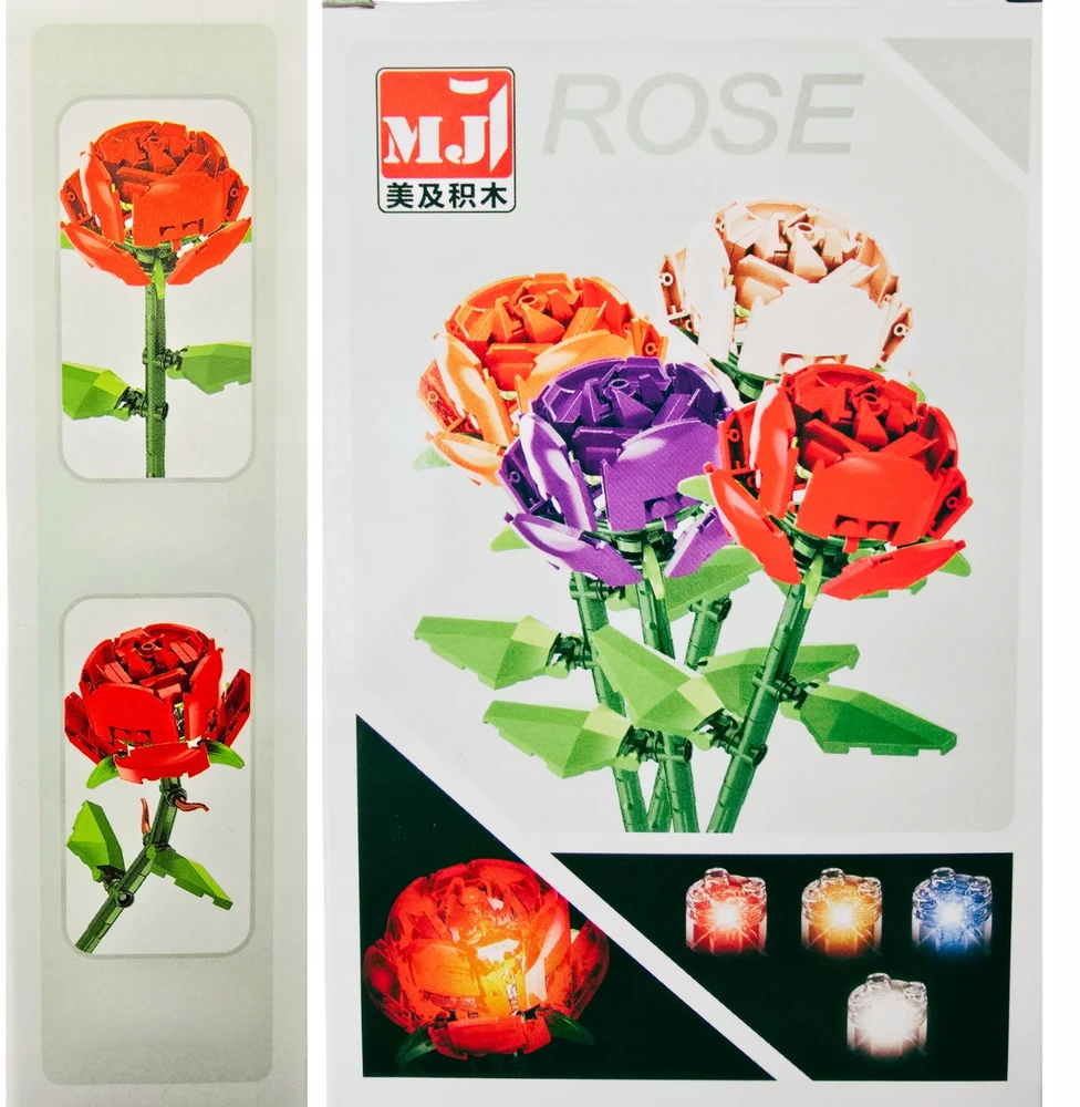 Technic MJI 13030 blokeliai - Raudona LED Rose, romantiška gėlė 77 vnt.
