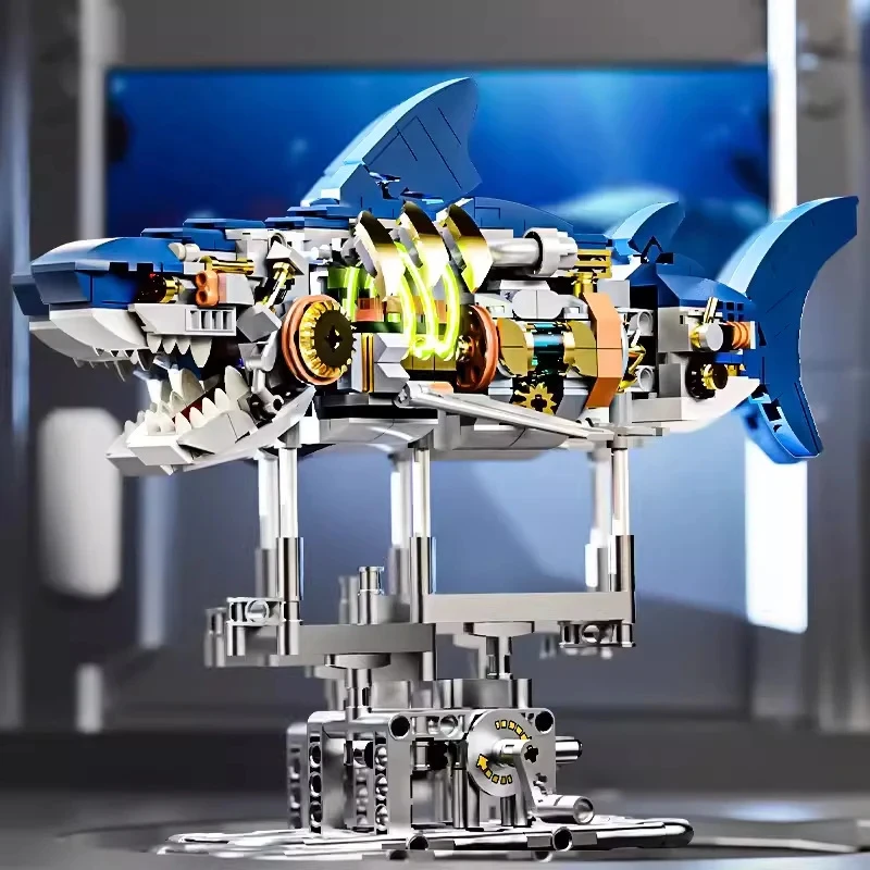 TECHNIC MJI 13054 blokeliai – Mechaniniai LED Shark 687 elementai