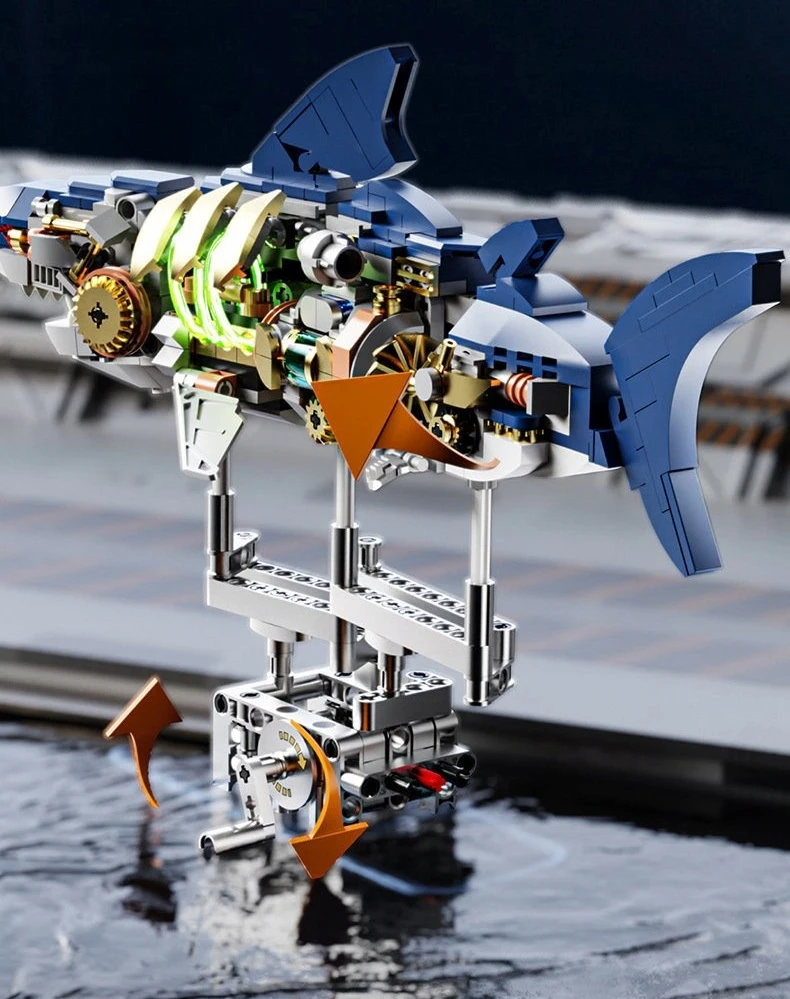 TECHNIC MJI 13054 blokeliai – Mechaniniai LED Shark 687 elementai