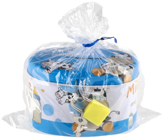 Teddies Skarbonka su zamkiem blaszana owal 10x6cm 4 kolory w woreczku