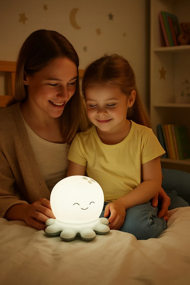 Tekan Naktinė lempa LED DLA DZIECI SILIKONOWA OŚMIORNICA KOLOROWA MIĘKKA USB-C RGB