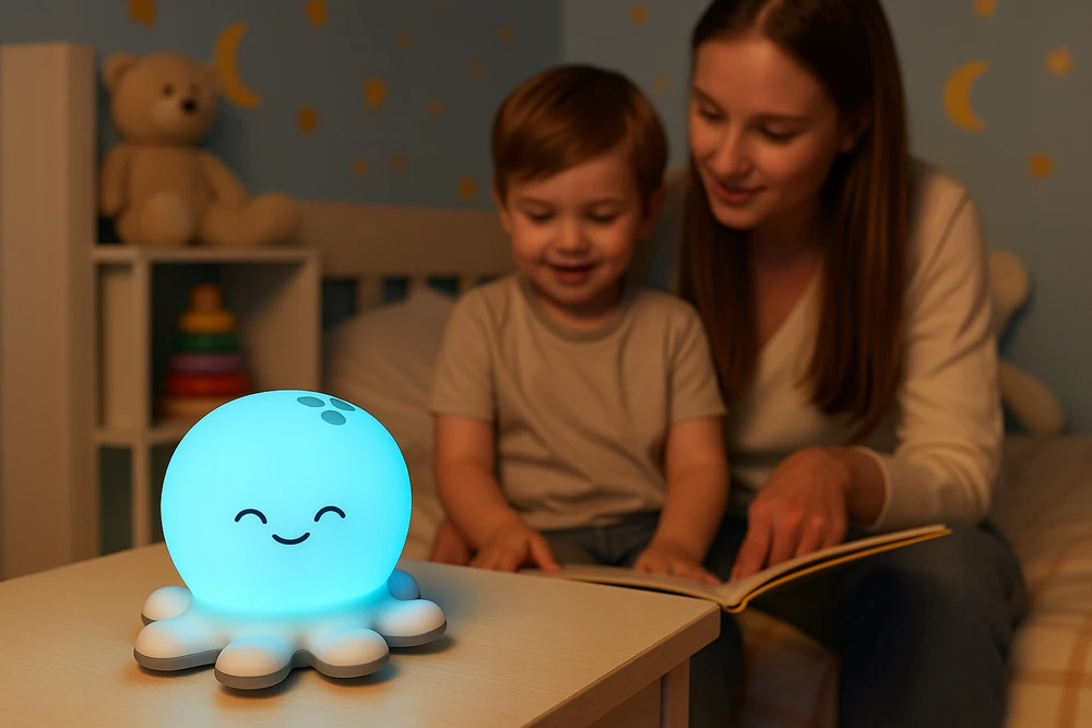 Tekan Naktinė lempa LED DLA DZIECI SILIKONOWA OŚMIORNICA KOLOROWA MIĘKKA USB-C RGB