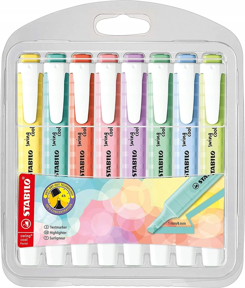 Teksta marķieru komplekts STABILO Swing cool pastel, iepakojumā 8 gab.