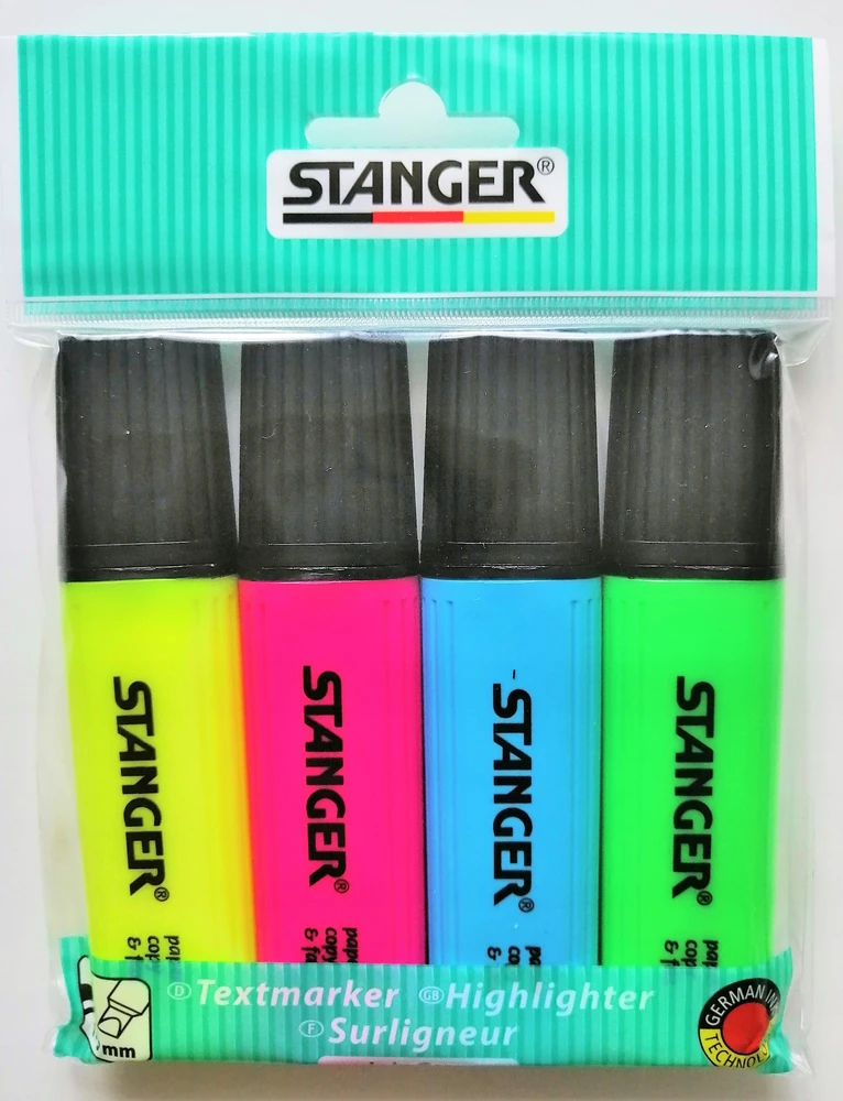 Stanger Teksto žymekliai 1-5 mm, 4 spalvų rinkinys 180009000