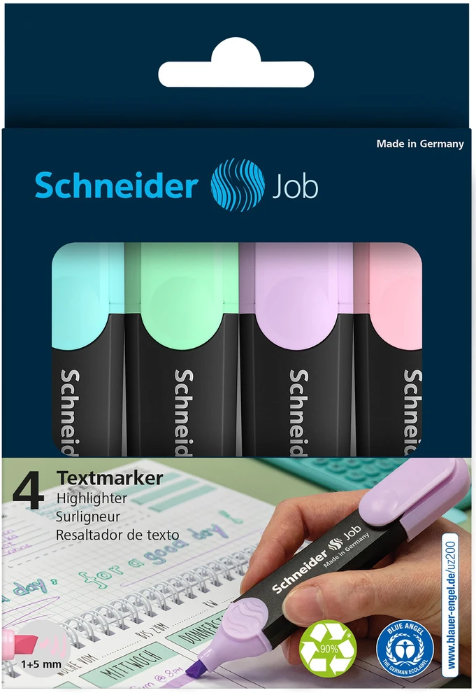 Teksto žymekliai SCHNEIDER JOB, 1-5 mm, 4 pastelinių spalvų rinkinys