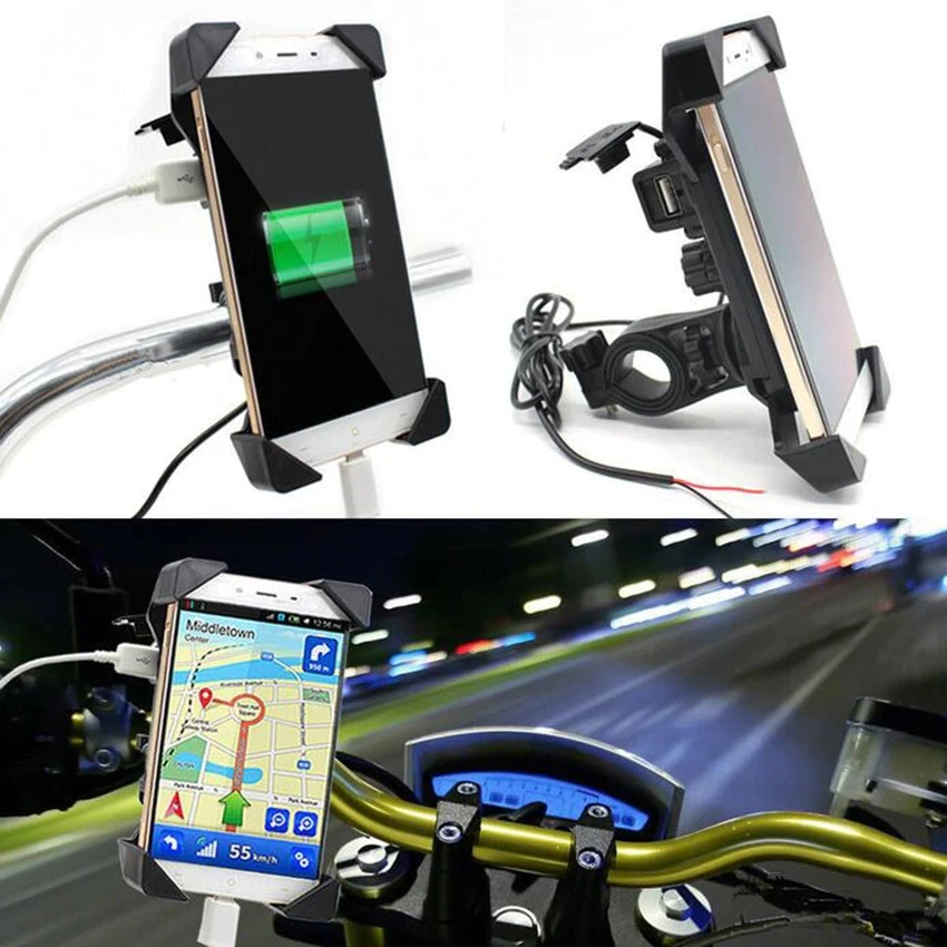 TELEFONO LAIKIKLIS VARANUI IR VEIDRODŽIUI MOTOCIKLO X TIPO USB ĮKROVIKLIUI 2A