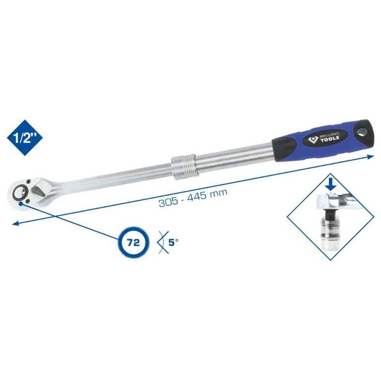 Teleskopinė terkšlė BRILLIANT TOOLS, 1/2", 305-445 mm