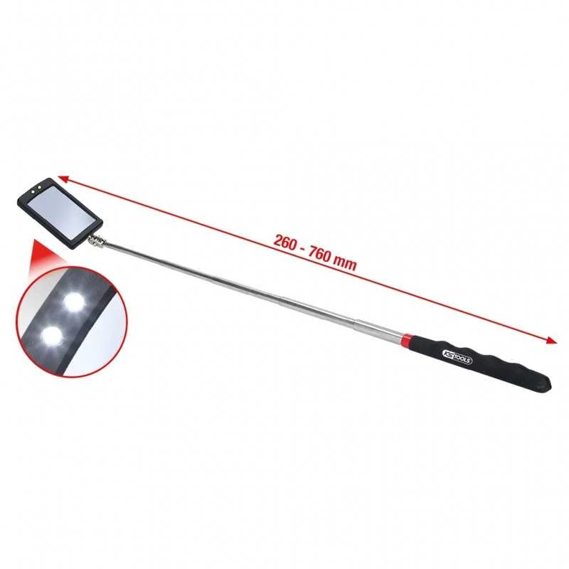 Veidrodėlis apžiūrai teleskopinis su apšvietimu 260-760mm,, KS Tools