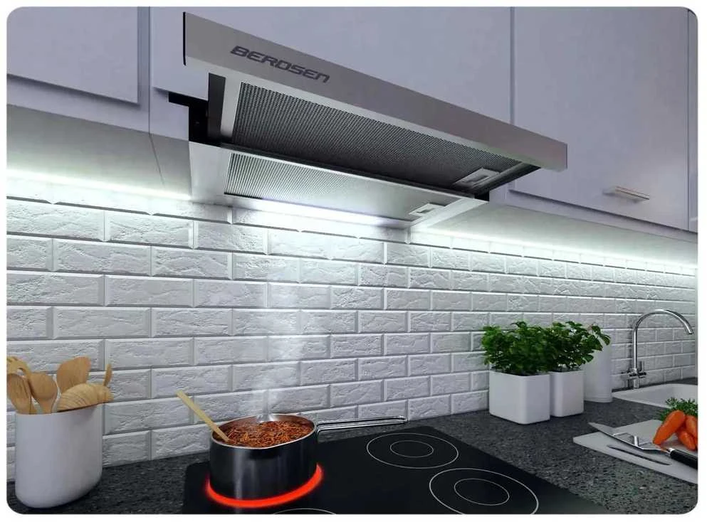Berdsen Teleskopinis gartraukis, 50 cm nerūdijančio plieno, efektyvus virtuvės ištraukėjas, tylus gartraukis, LED apšvietimas