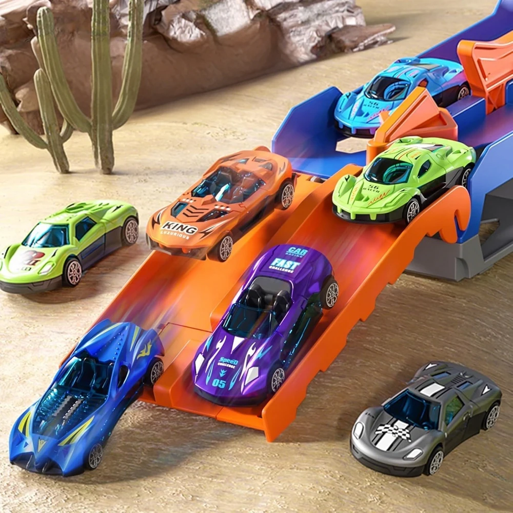 Telinult DINOZAUURŲ LENKTYNŲ AUTOMOBILIŲ TRANSPORTERIS 3IN1 KOMPLEKTAS LENKTYNŲ TRAKOS + 12 AUTOMOBILIŲ