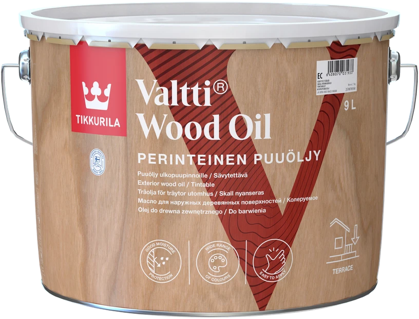 Terasų ir lauko baldų aliejus TIKKURILA VALTTI TERRACE OIL, pilkos sp., 9 l