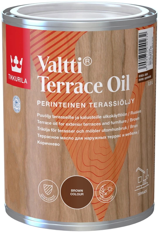 Terasų ir lauko baldų aliejus TIKKURILA VALTTI TERRACE OIL, pilkos sp., 0,9 l