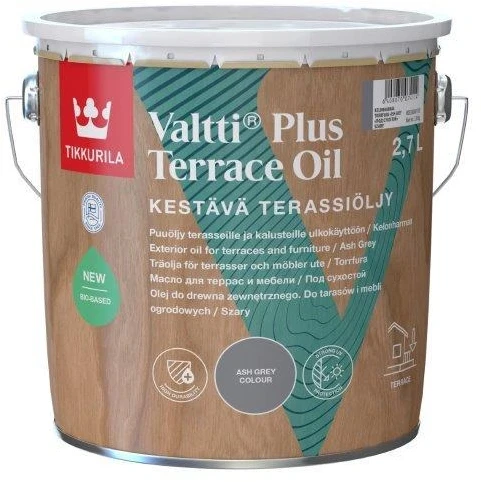Terasų ir lauko baldų aliejus TIKKURILA VALTTI TERRACE OIL, pilkos sp., 9 l