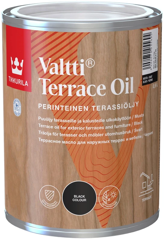 Terasų ir lauko baldų aliejus TIKKURILA VALTTI TERRACE OIL, juodos sp., 0,9 l