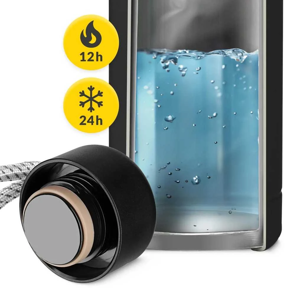 Terminis butelis su dirželiu 540 ml, juodas