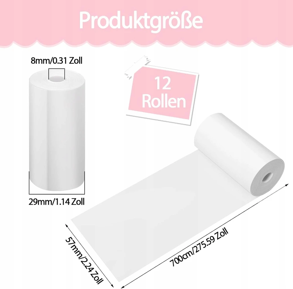 TERMINIS POPIERIUS 12 RITINĖLIŲ 57MM 29MM 7M Baltas LYGUS PAKEITIMO RINKINYS