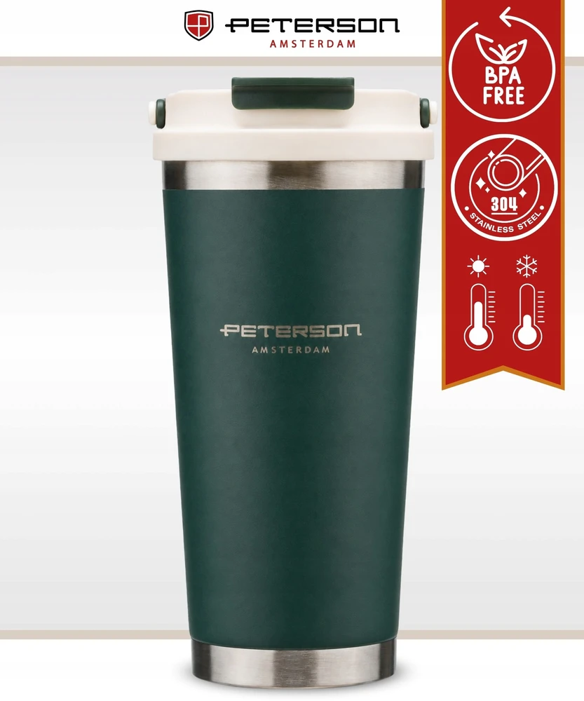 Žalias kubek termiczny ze stali nierdzewnej o pojemności 560ml - Peterson