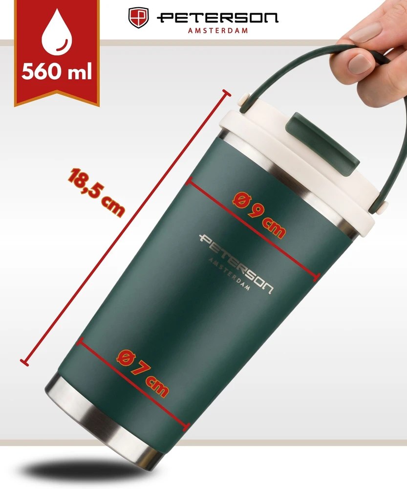 Žalias kubek termiczny ze stali nierdzewnej o pojemności 560ml - Peterson
