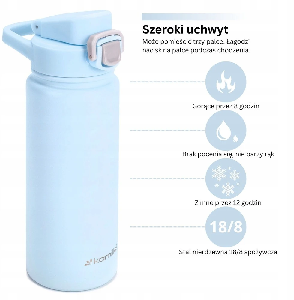 TERMINIS PUODELIS PLIENINIS TERMOSAS 100 % NEPRALAIDUS vandens butelis KAMILLE 600 ml