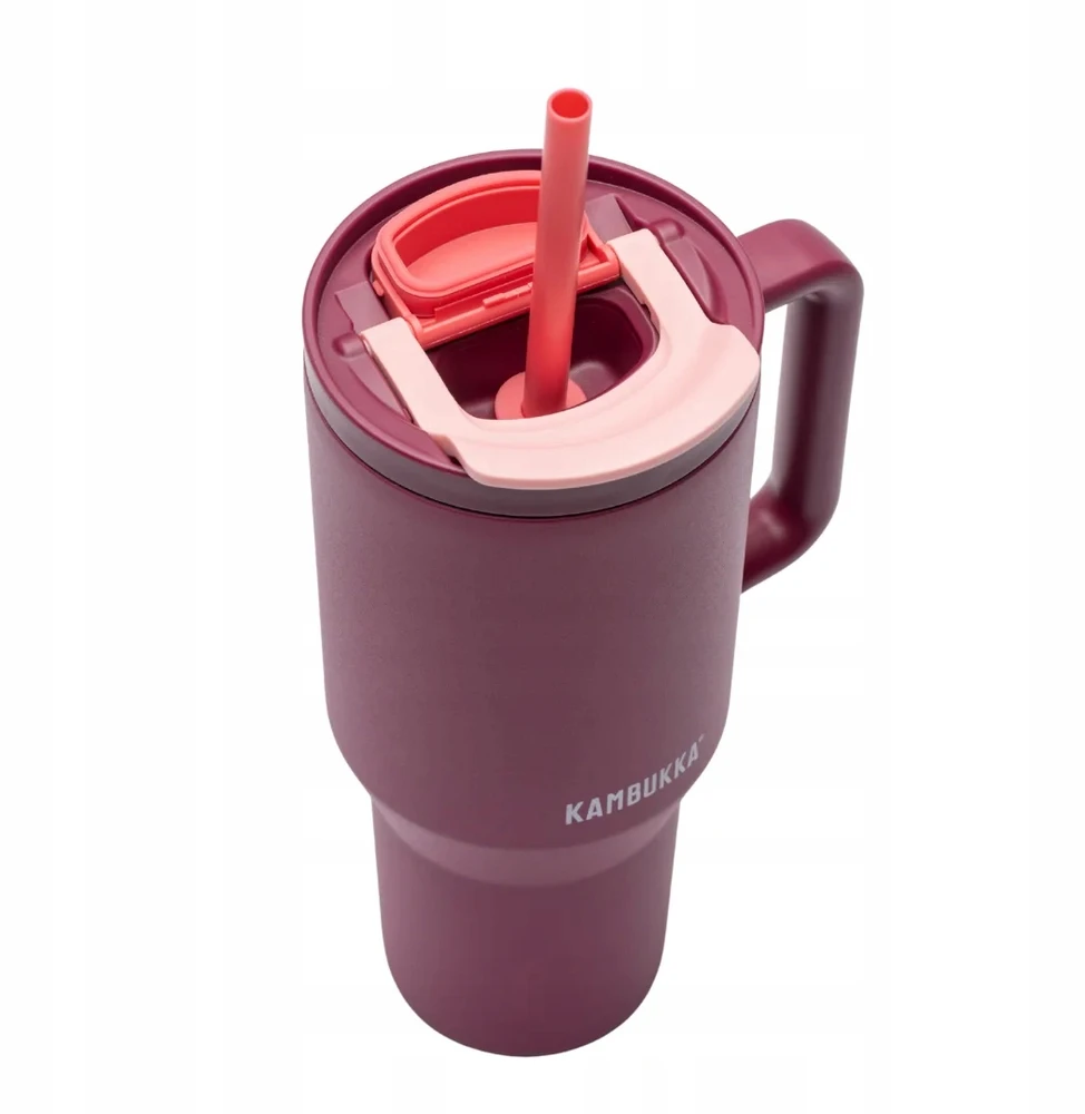 Terminis puodelis su šiaudais didelis puodelis Kambukka Rio 950ml Burgundy Bloom