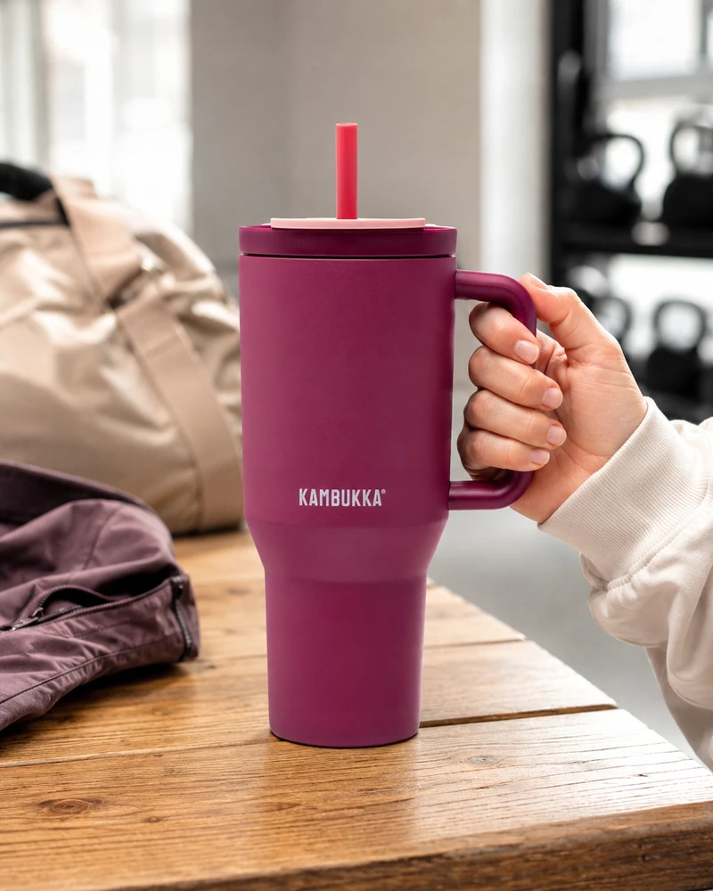 Terminis puodelis su šiaudais didelis puodelis Kambukka Rio 950ml Burgundy Bloom