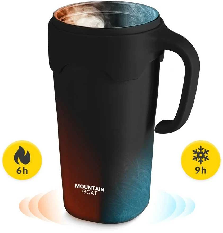 Terminis puodelis su šiaudeliu, 650 ml, juodas