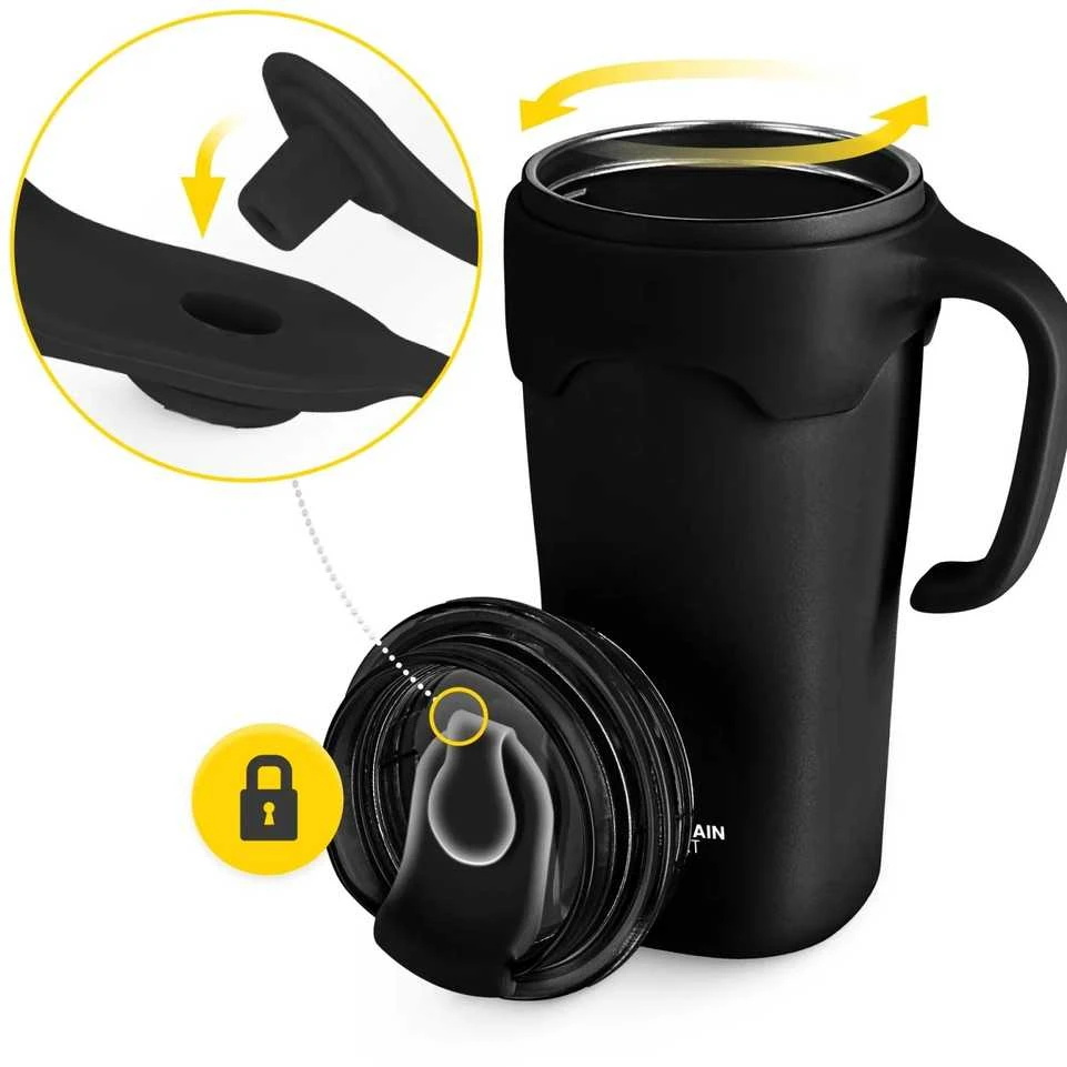 Terminis puodelis su šiaudeliu, 650 ml, juodas