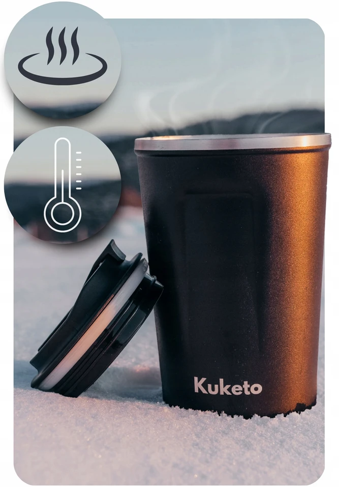 Terminis puodelis, termosas 380ml, automobilinis laikiklis kavai, arbatai ir smart LED