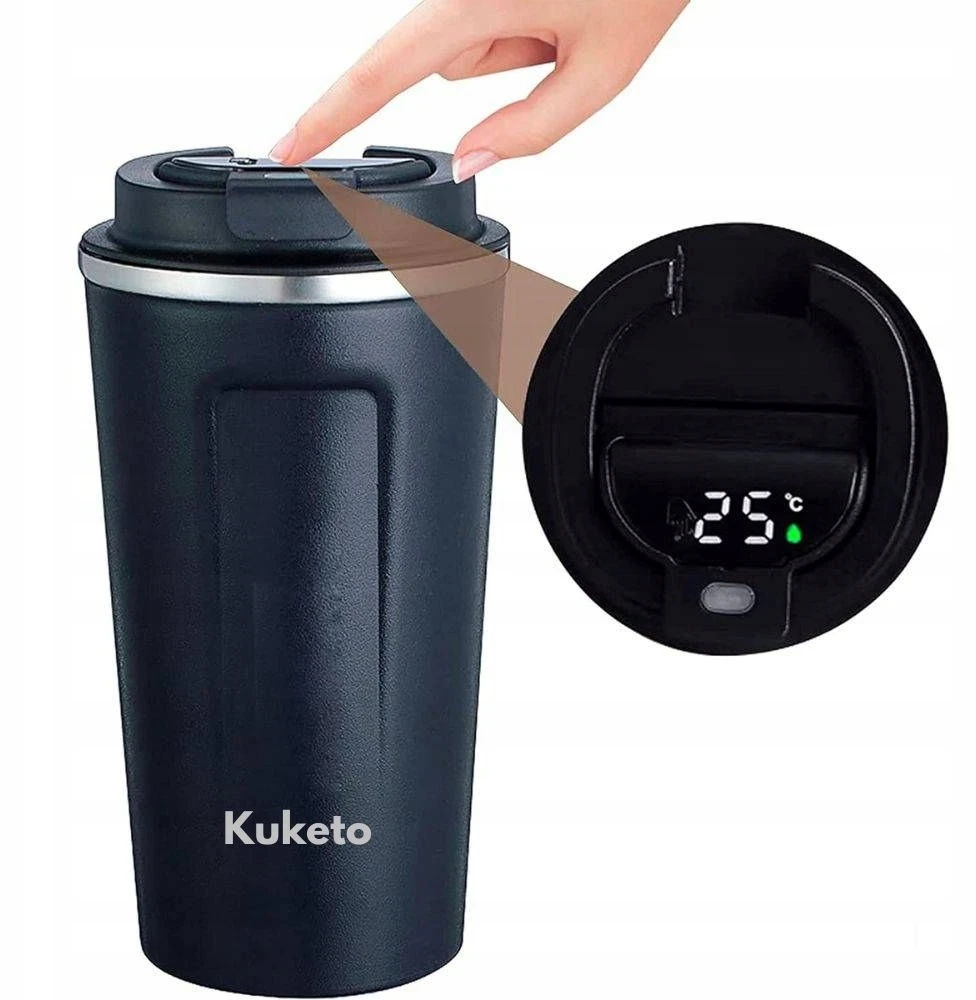 Terminis puodelis, termosas 380ml, automobilinis laikiklis kavai, arbatai ir smart LED